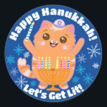 Happy Hanukkah Cute Cat Menorah Stickers<br><div class="desc">Happy Hanukkah everyone! Help spread the light with these adorable cat lightning a Menorah Hanukkah stickers from Cutie Pie Kawaii Designs.</div>