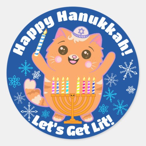Happy Hanukkah Cute Cat Menorah Stickers 