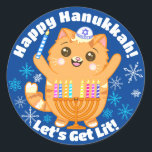 Happy Hanukkah Cute Cat Menorah Stickers<br><div class="desc">Happy Hanukkah everyone! Help spread the light with these adorable cat lightning a Menorah Hanukkah stickers from Cutie Pie Kawaii Designs.</div>