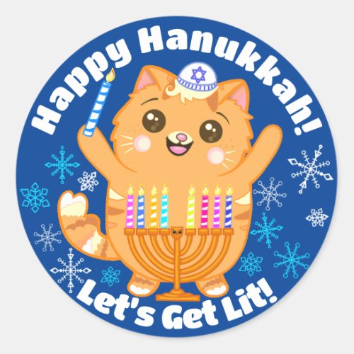 Happy Hanukkah Cute Cat Menorah Stickers