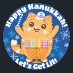 Happy Hanukkah Cute Cat Menorah Stickers<br><div class="desc">Happy Hanukkah everyone! Help spread the light with these adorable cat lightning a Menorah Hanukkah stickers from Cutie Pie Kawaii Designs.</div>