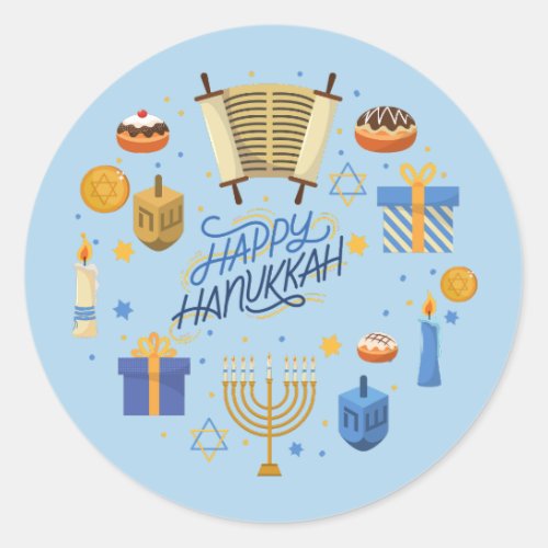 Happy Hanukkah Cute Classic Round Sticker