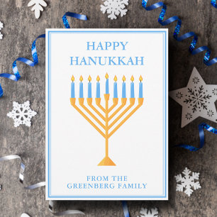 Happy Hanukkah Cute Customizable Menorah Holiday Card