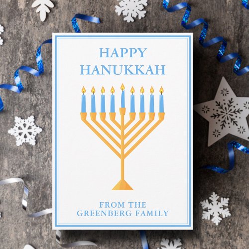 Happy Hanukkah Cute Customizable Menorah Holiday Card