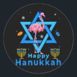 Happy Hanukkah Cute Flamingo Menorah Jewish Proud Classic Round Sticker<br><div class="desc">Happy Hanukkah Cute Flamingo Menorah Jewish Proud</div>