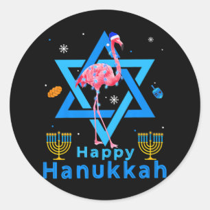 Happy Hanukkah Cute Flamingo Menorah Jewish Proud Classic Round Sticker
