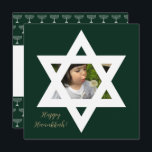 Happy Hanukkah Cute Photo Card<br><div class="desc">Elegant Pine Green background. Personalize it with a favorite photo, and customize with a personal message and signoff.</div>