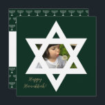 Happy Hanukkah Cute Photo Card<br><div class="desc">Elegant Pine Green background. Personalize it with a favorite photo,  and customize with a personal message and signoff.</div>