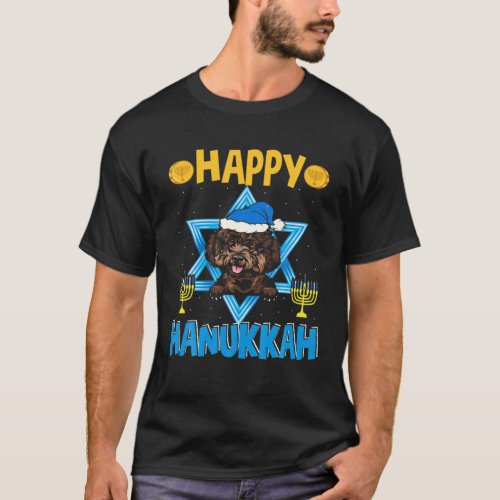 Happy Hanukkah Cute Poodle Dog Menorah Jewish Prou T_Shirt