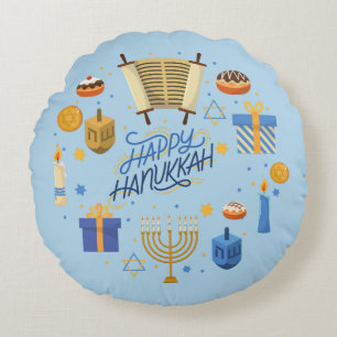 Happy Hanukkah Cute Round Pillow