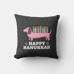 Happy Hanukkah Dachshund Dog Throw Pillow
