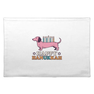 Happy Hanukkah Dachshund Menorah Dog Shirt Design_ Cloth Placemat