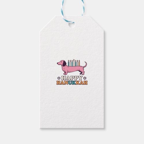 Happy Hanukkah Dachshund Menorah Dog Shirt Design_ Gift Tags