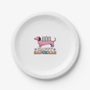 Happy Hanukkah Dachshund Menorah Dog Shirt Design_ Paper Plates
