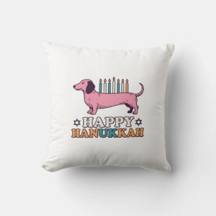 Happy Hanukkah Dachshund Menorah Dog Shirt Design_ Throw Pillow