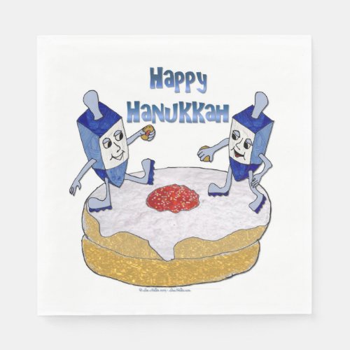 Happy Hanukkah Dancing Dreidels Doughnut Napkins