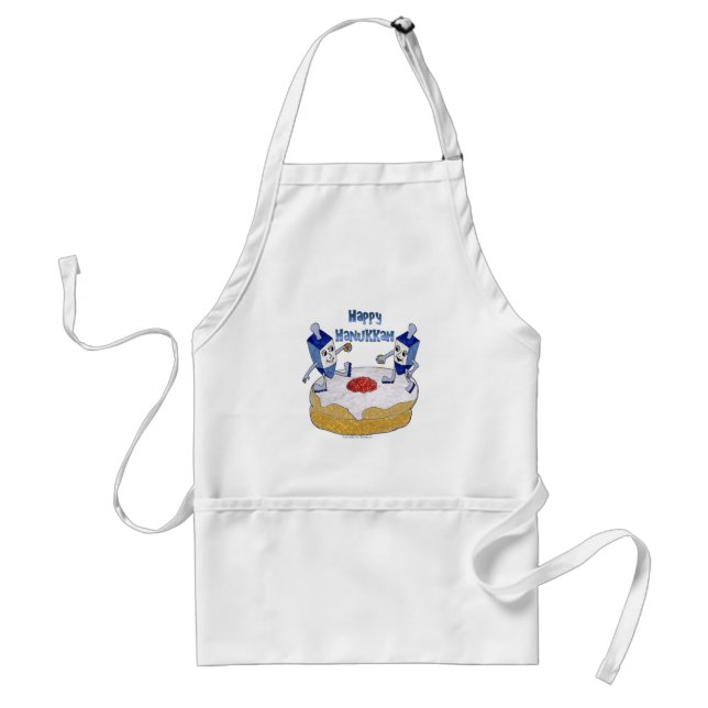 Happy Hanukkah Dancing Dreidels Jelly Doughnut Adult Apron (Front)