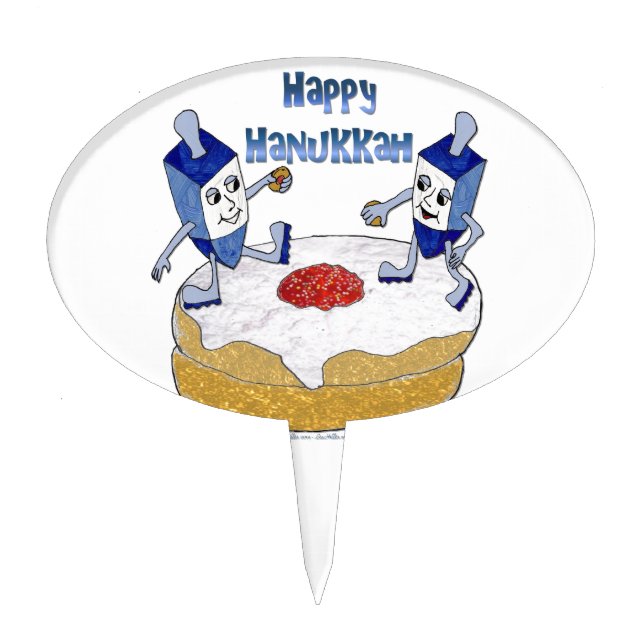 Happy Hanukkah Dancing Dreidels Jelly Doughnut Cake Topper (Front)