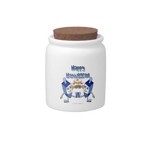 Happy Hanukkah Dancing Dreidels Jelly Doughnut Candy Jar