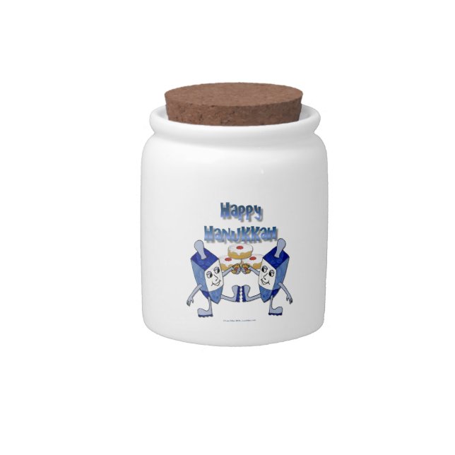 Happy Hanukkah Dancing Dreidels Jelly Doughnut Candy Jar (Front)