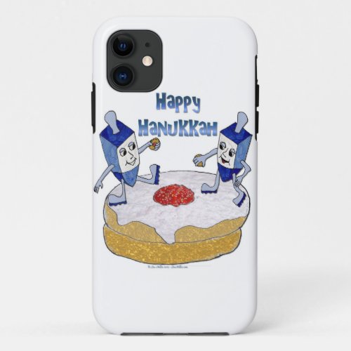 Happy Hanukkah Dancing Dreidels Jelly Doughnut iPhone 11 Case
