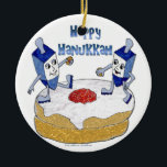 Happy Hanukkah Dancing Dreidels Jelly Doughnut Ceramic Ornament<br><div class="desc">You are viewing The Lee Hiller Design Collection. Apparel,  Gifts & Collectibles Lee Hiller Photography or Digital Art Collection. You can view her Nature photography at http://HikeOurPlanet.com/ and follow her hiking blog within Hot Springs National Park.</div>