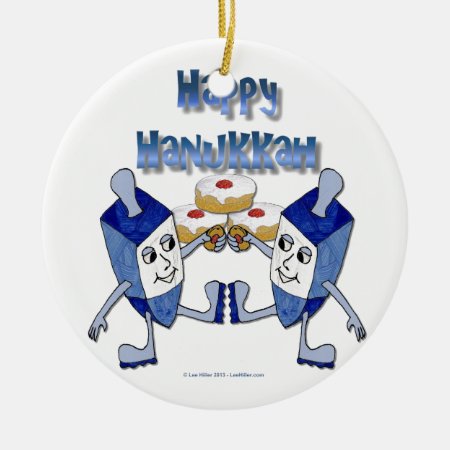 Happy Hanukkah Dancing Dreidels Jelly Doughnut Ceramic Ornament