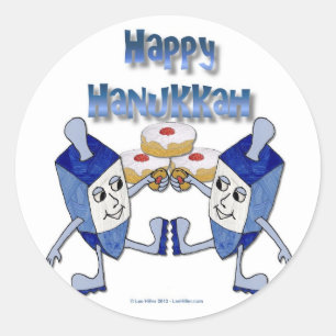 Happy Hanukkah Dancing Dreidels Jelly Doughnut Classic Round Sticker
