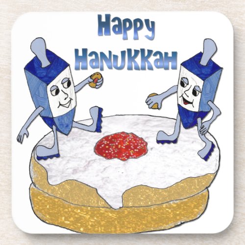 Happy Hanukkah Dancing Dreidels Jelly Doughnut Coaster