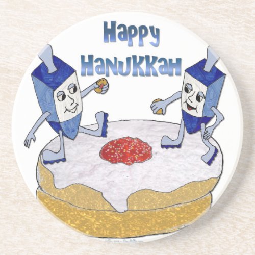 Happy Hanukkah Dancing Dreidels Jelly Doughnut Coaster