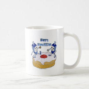Happy Hanukkah Dancing Dreidels Jelly Doughnut Coffee Mug