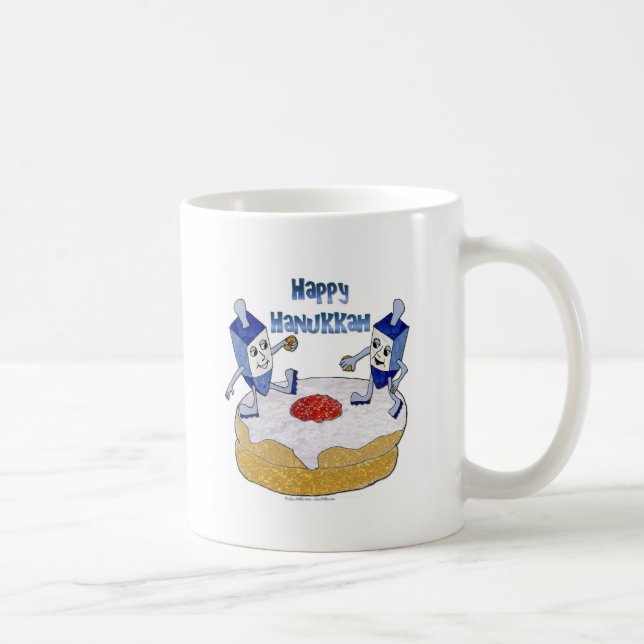 Happy Hanukkah Dancing Dreidels Jelly Doughnut Coffee Mug (Right)