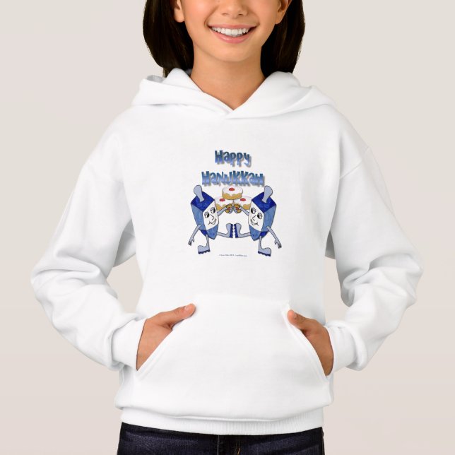 Happy Hanukkah Dancing Dreidels Jelly Doughnut Hoodie (Front)