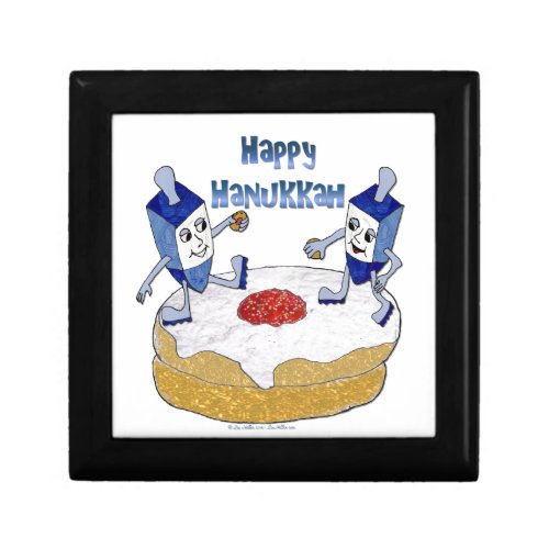 Happy Hanukkah Dancing Dreidels Jelly Doughnut Jewelry Box