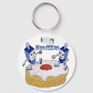 Happy Hanukkah Dancing Dreidels Jelly Doughnut Keychain