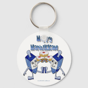 Happy Hanukkah Dancing Dreidels Jelly Doughnut Keychain