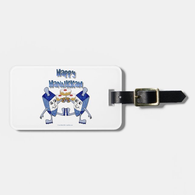 Happy Hanukkah Dancing Dreidels Jelly Doughnut Luggage Tag (Front Horizontal)
