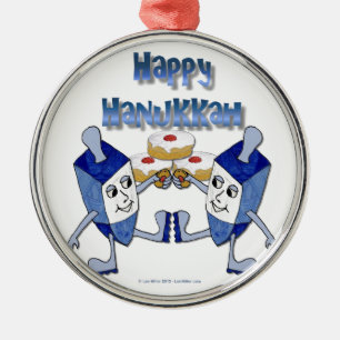 Happy Hanukkah Dancing Dreidels Jelly Doughnut Metal Ornament