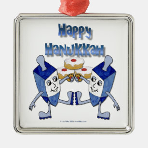 Happy Hanukkah Dancing Dreidels Jelly Doughnut Metal Ornament