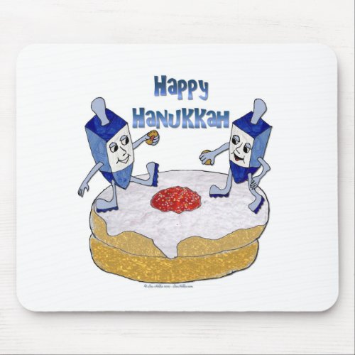 Happy Hanukkah Dancing Dreidels Jelly Doughnut Mouse Pad