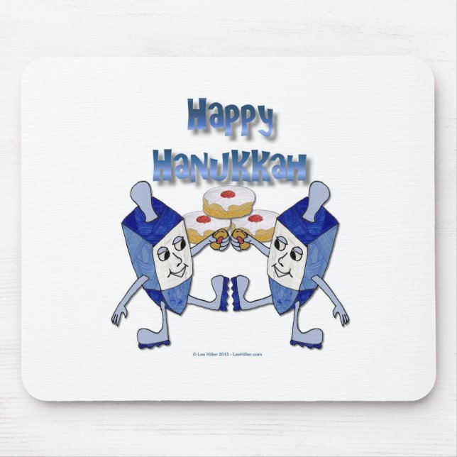 Happy Hanukkah Dancing Dreidels Jelly Doughnut Mouse Pad (Front)