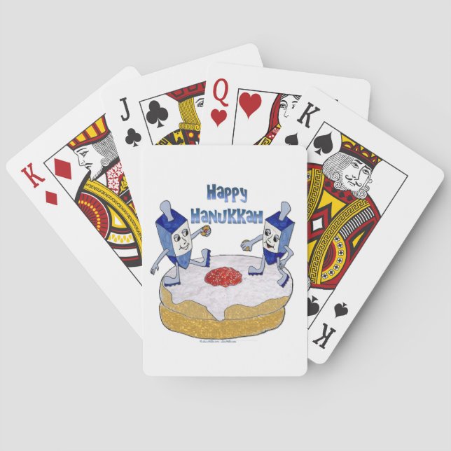 Happy Hanukkah Dancing Dreidels Jelly Doughnut Poker Cards (Back)