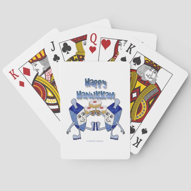 Happy Hanukkah Dancing Dreidels Jelly Doughnut Poker Cards (Back)