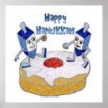 Happy Hanukkah Dancing Dreidels Jelly Doughnut Poster<br><div class="desc">You are viewing The Lee Hiller Designs Collection of Home and Office Decor,  Apparel,  Gifts and Collectibles. The Designs include Lee Hiller Photography and Mixed Media Digital Art Collection. You can view her Nature photography at http://HikeOurPlanet.com/ and follow her hiking blog within Hot Springs National Park.</div>