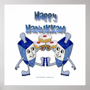 Happy Hanukkah Dancing Dreidels Jelly Doughnut Poster