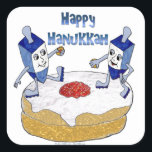 Happy Hanukkah Dancing Dreidels Jelly Doughnut Square Sticker<br><div class="desc">You are viewing The Lee Hiller Design Collection. Apparel,  Gifts & Collectibles Lee Hiller Photography or Digital Art Collection. You can view her Nature photography at http://HikeOurPlanet.com/ and follow her hiking blog within Hot Springs National Park.</div>