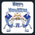 Happy Hanukkah Dancing Dreidels Jelly Doughnut Square Sticker<br><div class="desc">You are viewing The Lee Hiller Design Collection. Apparel,  Gifts & Collectibles Lee Hiller Photography or Digital Art Collection. You can view her Nature photography at http://HikeOurPlanet.com/ and follow her hiking blog within Hot Springs National Park.</div>