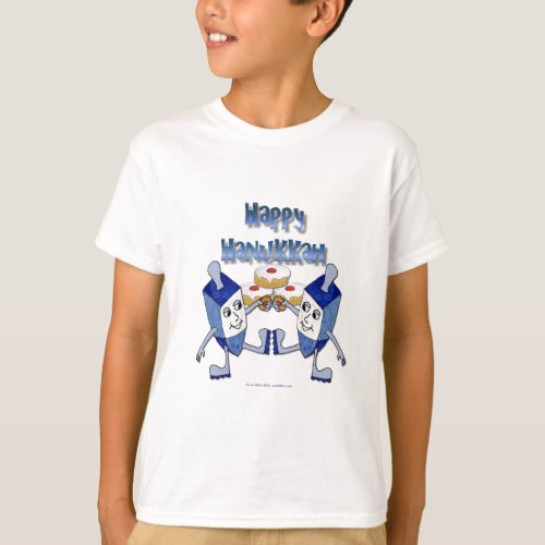 Happy Hanukkah Dancing Dreidels Jelly Doughnut T_Shirt