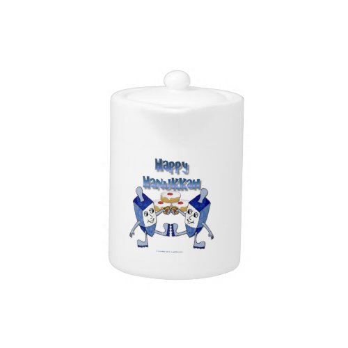 Happy Hanukkah Dancing Dreidels Jelly Doughnut Teapot