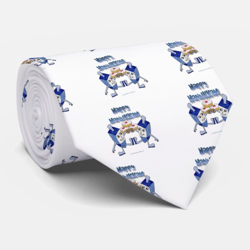 Happy Hanukkah Dancing Dreidels Jelly Doughnut Tie